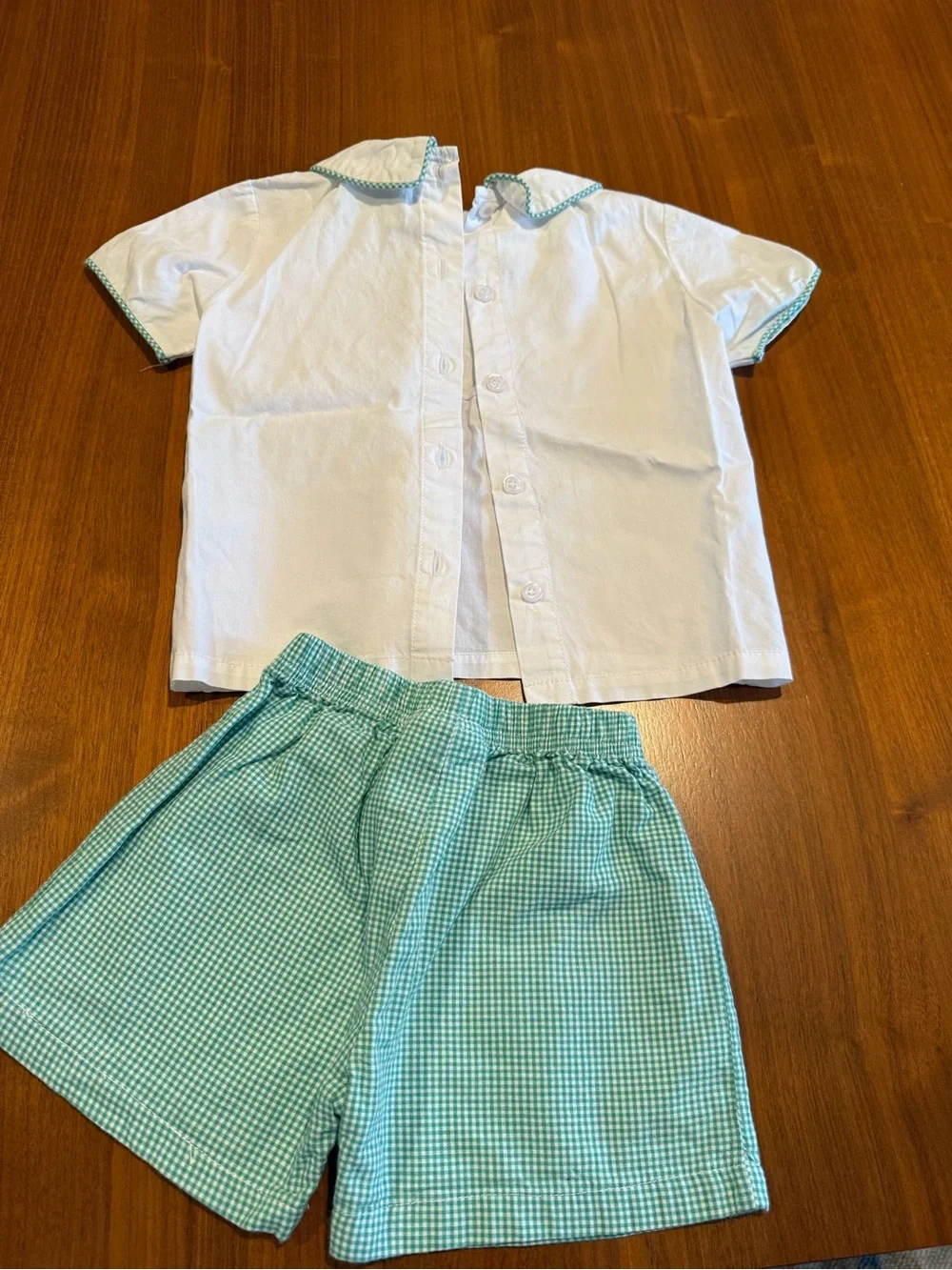 White Baby Tee with Pastel Bunny Appliqués & Mint Gingham Shorts Easter